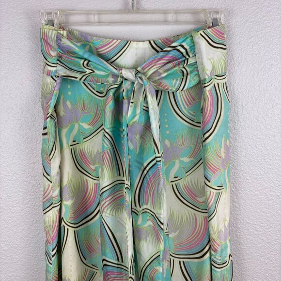 Jak & Rae Womens Multicolor Abstract Wide Leg Tie Front Cropped Pants Size 6 - Picture 3 of 9